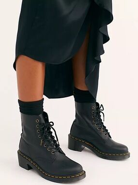 🆕{Dr. Martens} Clemency Leather Heeled Lace-Up Boots